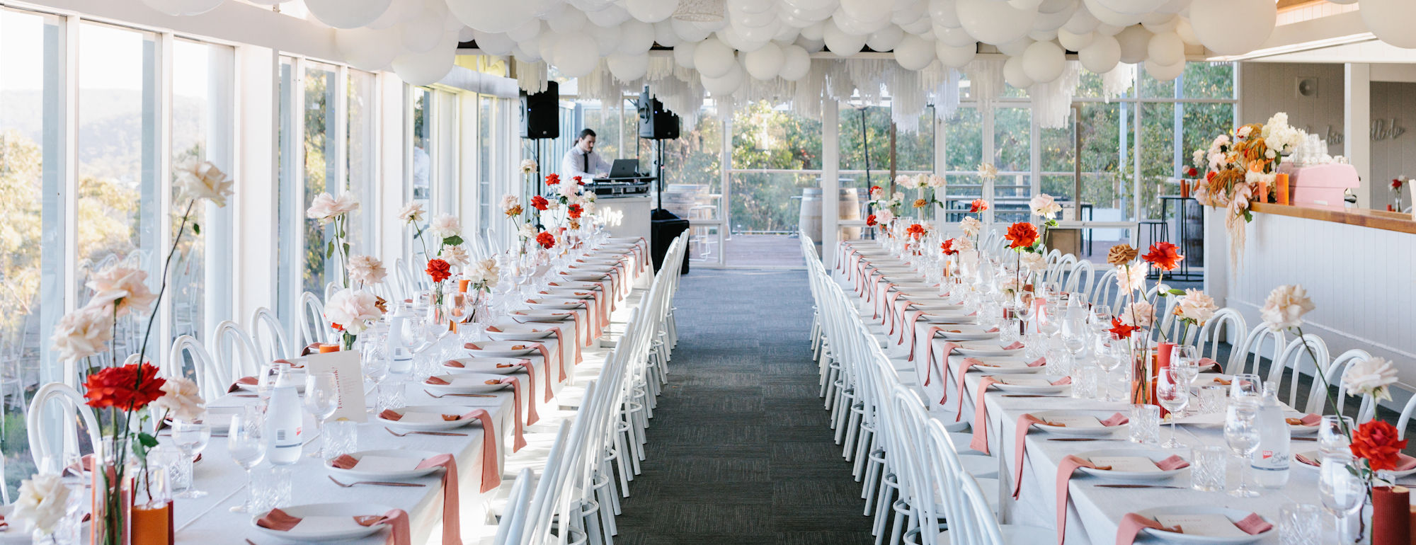 White balloons on ceiling